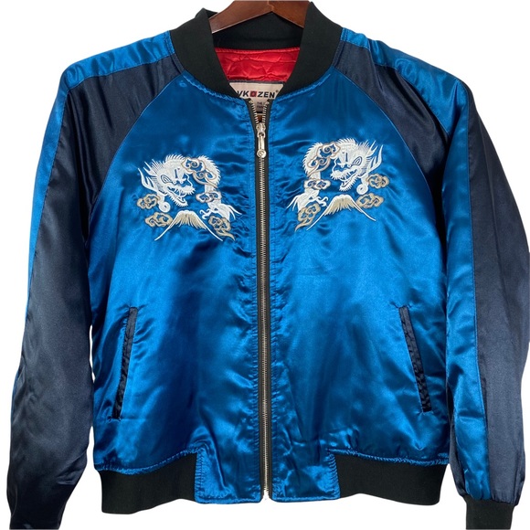 Rare! "SUKAJAN" Dragons and Mt. Fuji VKozen embroidery Bomber Jacket Blu… - Picture 2 of 10